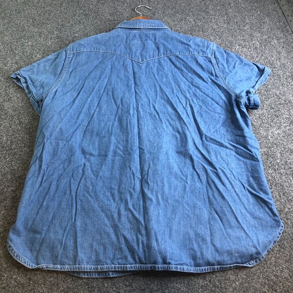 J Crew Shirt Womens 18 Blue Denim Pearl Snap Chambray Top Western Short Sleeve - Picture 8 of 9